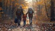 © paper later - Family Walking Through Autumn Forest