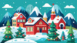 © Abrar Tabish - A vector illustration of a seasonal holiday scene, such as a winter wonderland with snow-covered trees, festive decorations, and cozy houses. The design should have a whimsical and cheerful feel, usin