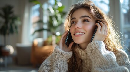 young woman with cancer sitting on floor phone calling in her apartment strong female patient talking with friend family on phone feeling loved