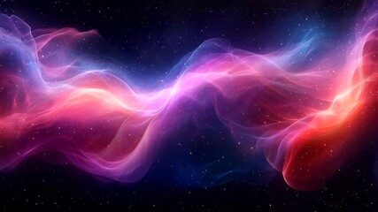 Wall Mural - Vibrant pink and blue cosmic waves flowing through the dark expanse of space. Celestial phenomenon concept. Seamless looping time-lapse video background.
