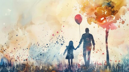 Wall Mural - A heartwarming scene of a man and a little girl holding hands, conveying warmth and companionship