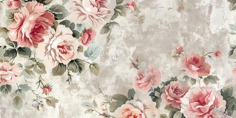 A beautiful floral pattern featuring soft pink roses on a textured background, ideal for vintage and romantic themes.