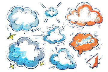 Sticker - Various cloud shapes depicted as cartoon illustrations