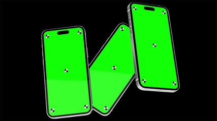 Wall Mural - mobile phones with green mock-up screens on green screen – tracking marks, luma matte, and chroma ke