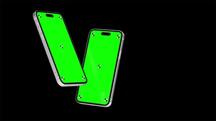 Wall Mural - mobile phones with green mock-up screens on green screen – tracking marks, luma matte, and chroma ke
