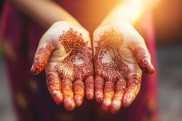 Henna tattoo on hands with intricate patterns