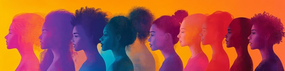 Wall Mural - Female diversity. Group multiethnic and multiracial women and girls who communicate and share information on social network and community. Head face silhouette profile. Friendship, Generative AI