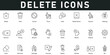 © Icon Zilla - Delete Icons vector illustration with thin line editable stroke contains trash, cancel, throw, bin, undo, dismiss, incorrect, erase, error, dispose, refuse, recycle, stop, remove, wrong, discard