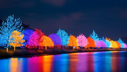 The gorgeous night scene and light reflection show colorful artistic effects.