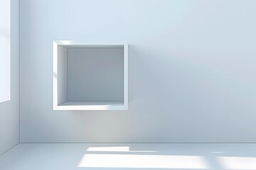 Empty White Room with Shelf and Window Light