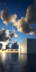 Sticker - Minimalist Architecture Building with Sunset Sky