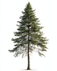 Poster - A solitary tall pine tree against a bright white background, showcasing its full height and detailed branches.