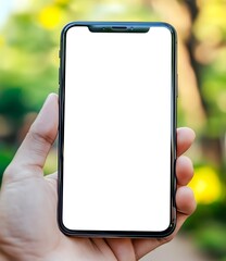 Hand Holding Smartphone with Blank Screen in the Park