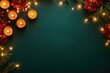 © Nico - Festive Diya Candles with Flowers and String Lights on Teal Background