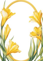 Sticker - A floral design featuring yellow flowers and an oval frame, suitable for invitations or decor.