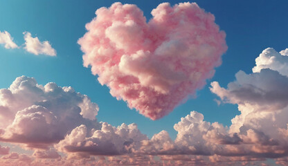 Clouds in the sky in the shape of a heart with pastel colors. Love concept. Valentine's Day hearts, beautiful colorful clouds in the background.