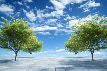 Canvas Print - Two Green Trees Under Blue Sky with White Clouds