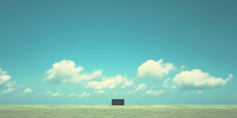 Sticker - Minimalist Landscape with a Single Black Box Under the Blue Sky