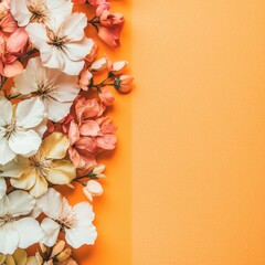 Sticker - A vibrant arrangement of flowers on an orange background, ideal for decoration or design.