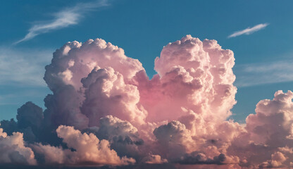 Clouds in the sky in the shape of a heart with pastel colors. Love concept. Valentine's Day hearts, beautiful colorful clouds in the background.