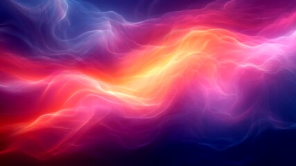Wall Mural - Glowing pink and purple light waves moving gracefully through a dark space creating a dreamy visual effect. Abstract motion design concept. Seamless looping time-lapse video background.