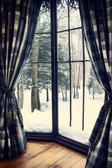 Poster - Window View of Snowy Forest in Winter