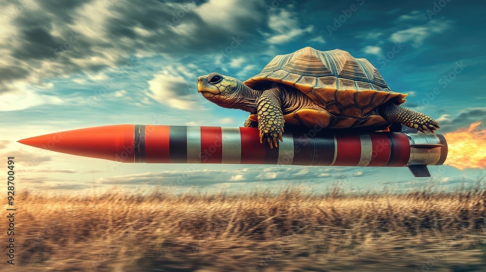 Accelerating Turtle Accelerated progress: A turtle or snail riding a missile, illustrating ...