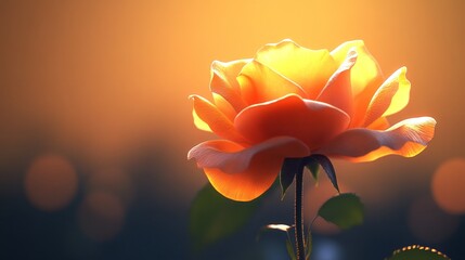 Canvas Print - A single orange rose is the main focus of the image, with a blurry background