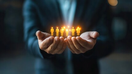 Person Holding Glowing Human Icons in Their Hands