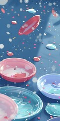 Wall Mural - Abstract Minimalist Colorful 3D Illustration of Floating Plates and Confetti