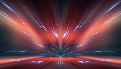 Wall Mural - abstraction with rays and neon. futuristic empty stage.
