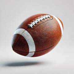 Wall Mural - Close-up of an American Football Ball in Mid-Air with Detailed Texture and Laces, Isolated on a White Background - Perfect for Sports and Athletic Themes.