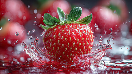 Wall Mural - strawberry falling into water