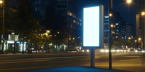 Wall Mural - Blank Billboard On City Street At Night