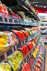 Fresh Produce Displayed on Shelves in a Grocery Store