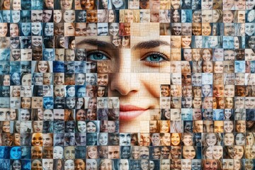 collage portrait of multiracial smiling different business people. a lot of happy modern people face