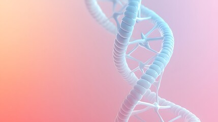 Close-up of a White DNA Double Helix Against a Pink and Blue Gradient Background