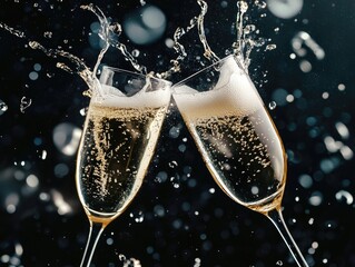 Celebration with splashes of champagne on a black background for festive occasions