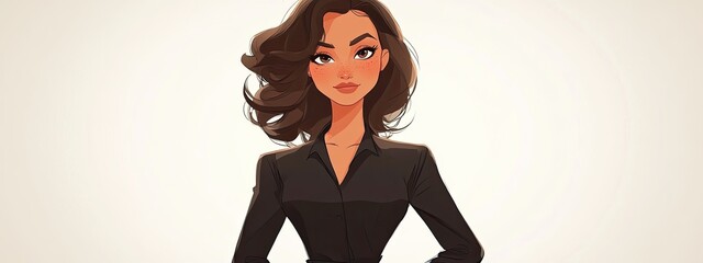 Stylish Cartoon Lady in a Sleek Black Outfit