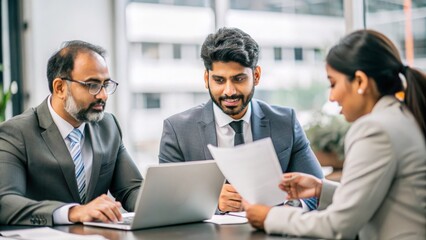 Wall Mural - An Indian finance manager reviewing financial reports and discussing results.
