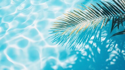 Canvas Print - palm leaf shadow on blue water waves, vacation and beauty care with copy space