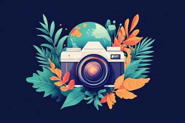 World Photography Day with World Map Background, photographer taking photo. World Photography Day social media banner and instagram banner post design