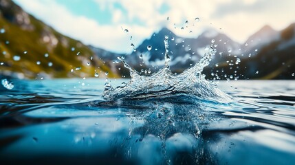 Sticker - Close up view of splash in clear healthy water from mountains, banner. 