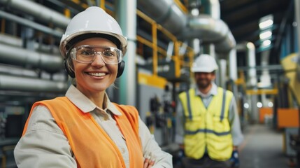 Sticker - Portrait confident, smiling engineers at power plant 