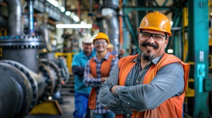 Sticker - Portrait confident, smiling engineers at power plant 