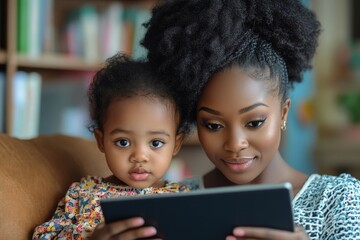 mom and child with tablet, Generative AI