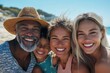 © James - One big happy family. Cropped shot of a happy diverse multi-generational family at the beach, Generative AI