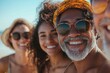 © James - One big happy family. Cropped shot of a happy diverse multi-generational family at the beach, Generative AI