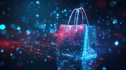 Digital shopping flow: Data streams converging into a virtual shopping bag, highlighting the role of data in enhancing online shopping experiences and consumer choices.