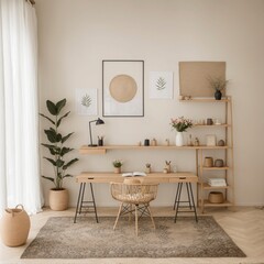 A small office with a desk, chair, and bookshelf